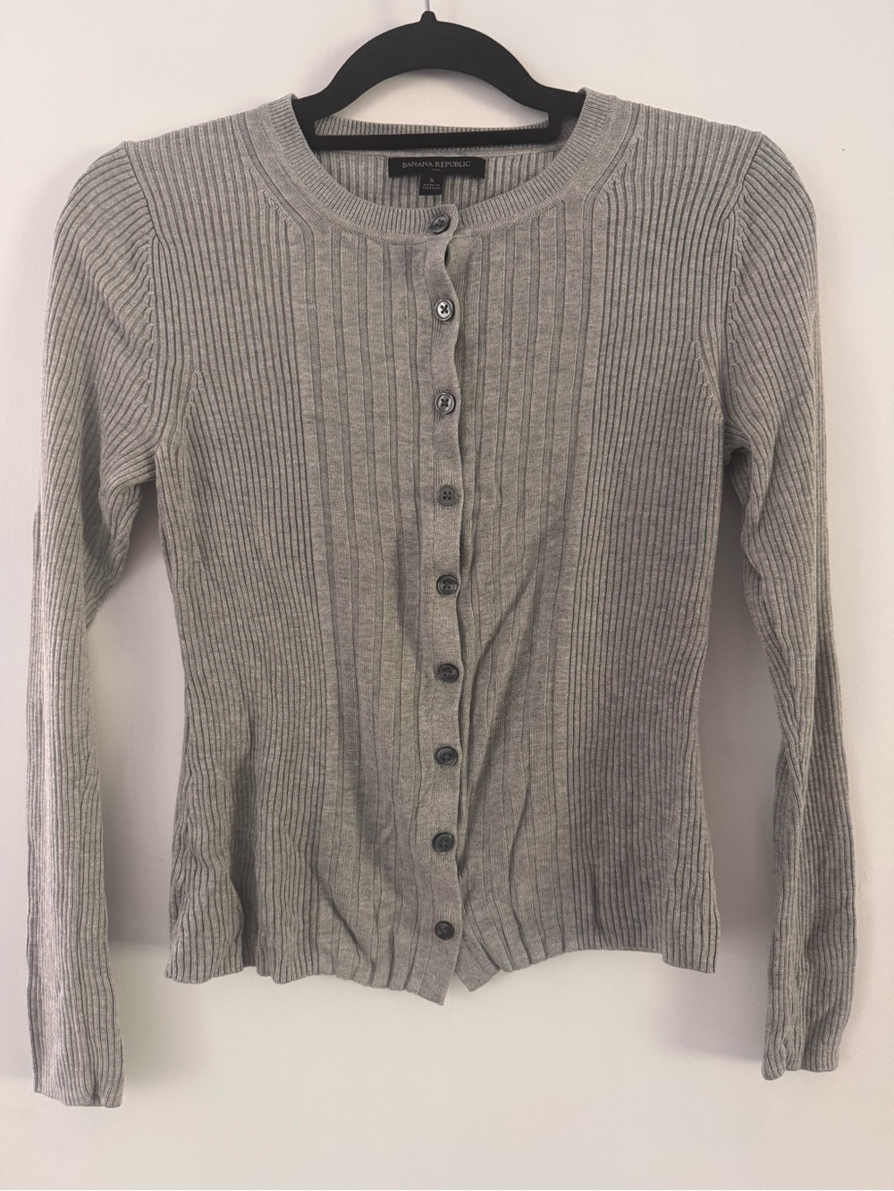 Banana Republic Light Gray Ribbed Button-Up Cardigan